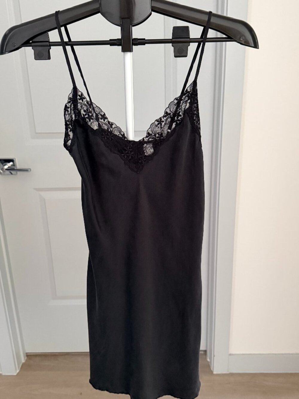 100% Silk Black Lace Slip Dress Yang Can Ren Size S Whimsigoth Sexy Adj Straps